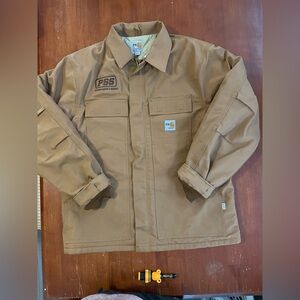Carhartt FR Flame Resistant Duck Work Jacket Tan Size L HRC 4 Utility Chore Coat
